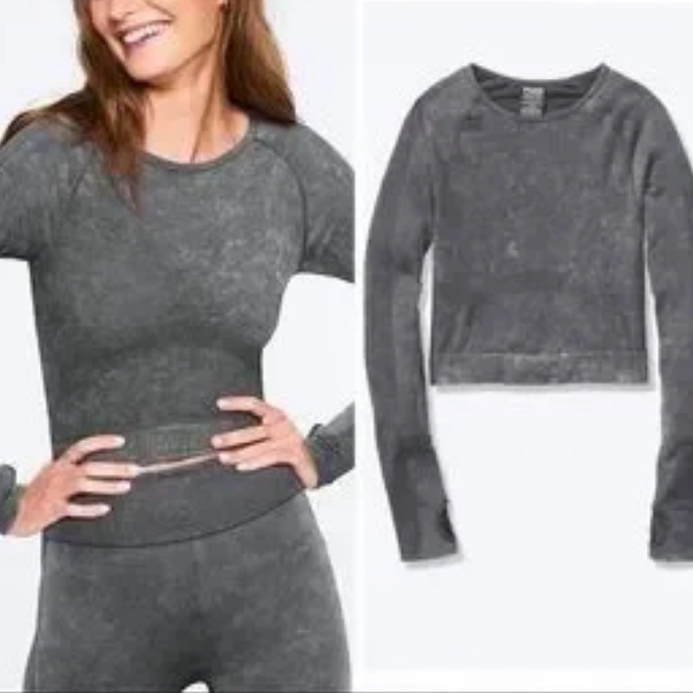 PINK Victoria's Secret Washed Gray Cropped Sweatshirt